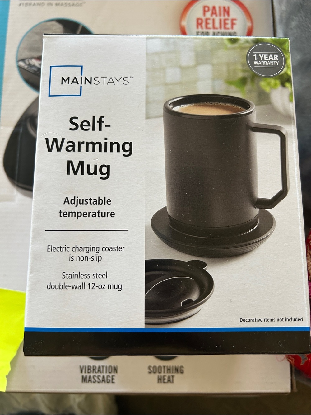 Mainstays Black Self-Warming Travel Mug with Charging Coaster